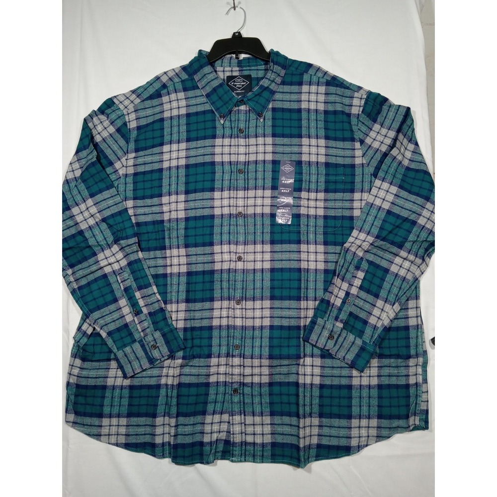 St John's Bay Flannel Shirt Mens 4XLT‎ Super Soft Plaid Button Up Blue Big Tall